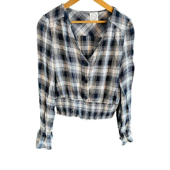 Blue Rain Crop Top L Black White Rouched Boho Y2K Grunge Punk Festival Concert - Picture 9 of 11